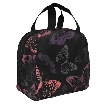 Чанти за обяд за жени Детски безшевни пеперуди изолирани охладител преносими училище животните платно обяд кутия Bento торбичка