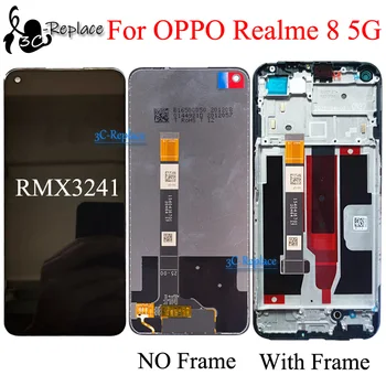 черен 6.5 инча за OPPO Realme 8 5G RMX3241 LCD дисплей сензорен екран дигитайзер събрание замяна / с рамка